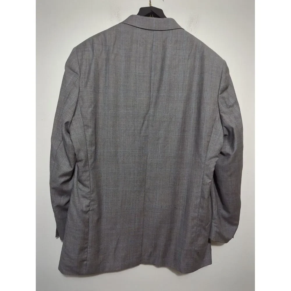 Hart Schaffner Marx Gold Trumpeter Men Gray Glen Plaid Worsted Wool Suit 48L 42W